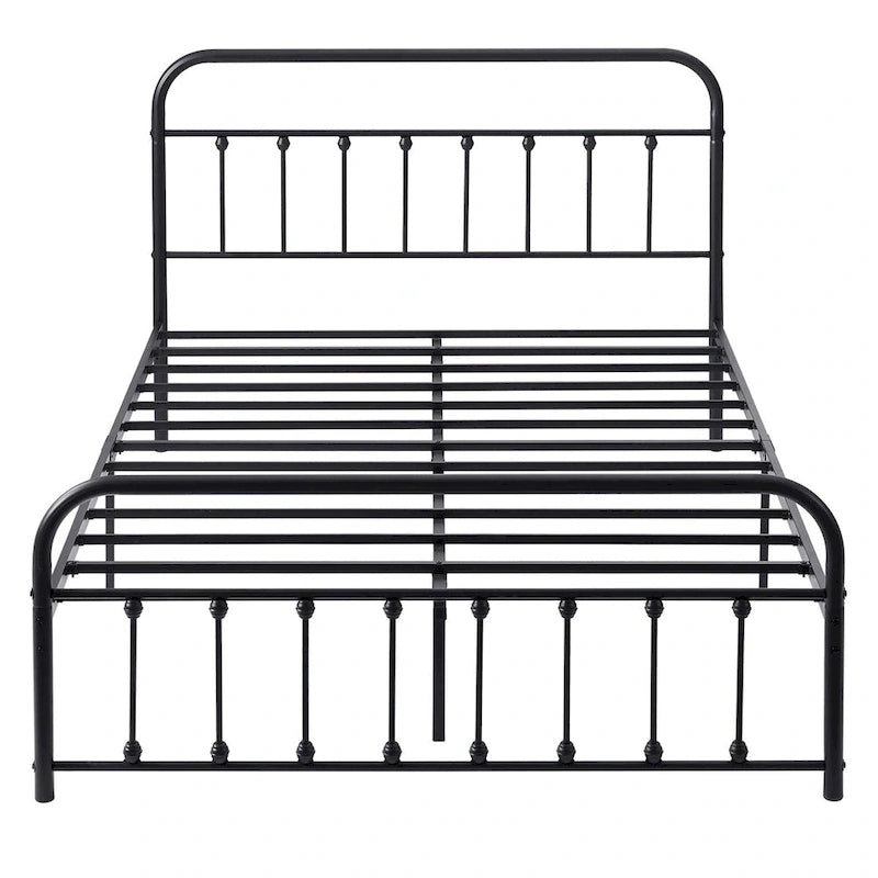Black Metal Bed Frame with Vintage Headboard and Footboard