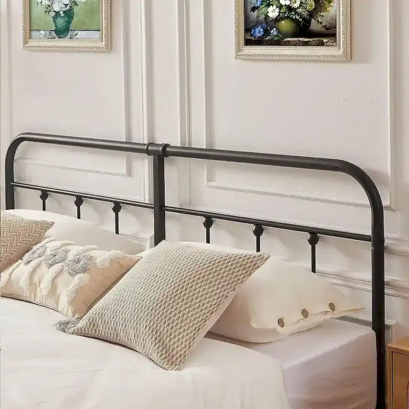 Black Metal Bed Frame with Vintage Headboard and Footboard