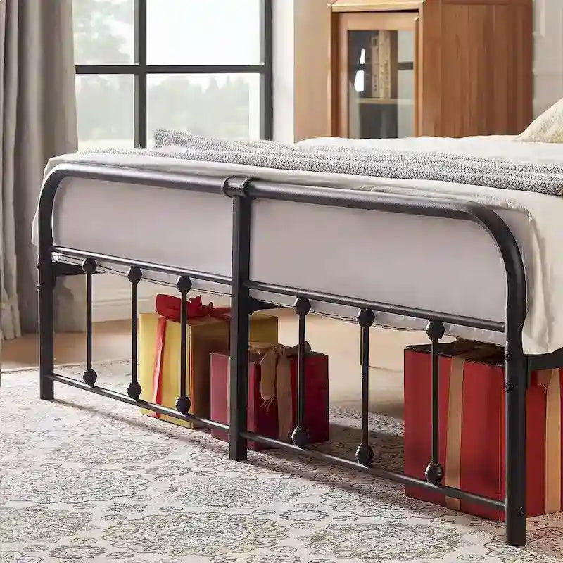 Black Metal Bed Frame with Vintage Headboard and Footboard