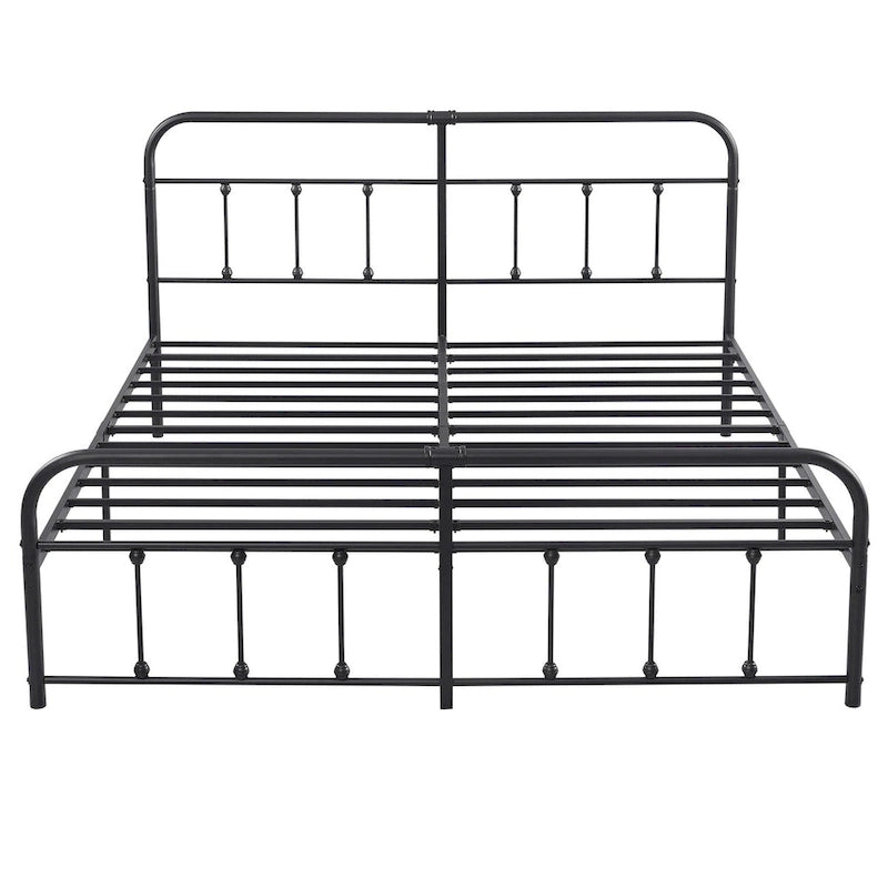 Black Metal Bed Frame with Vintage Headboard and Footboard