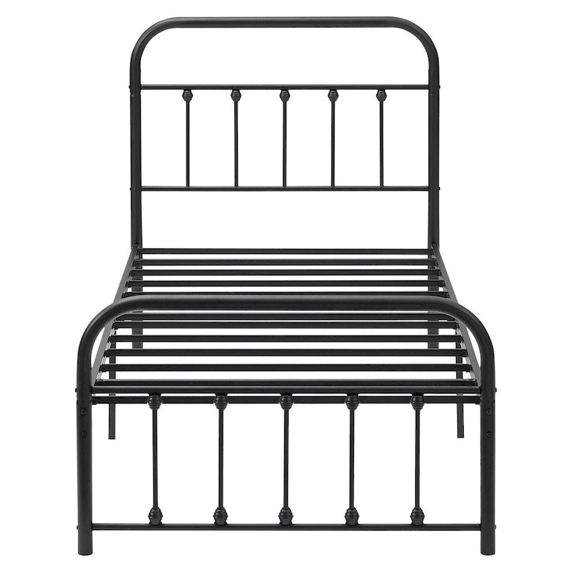 Black Metal Bed Frame with Vintage Headboard and Footboard