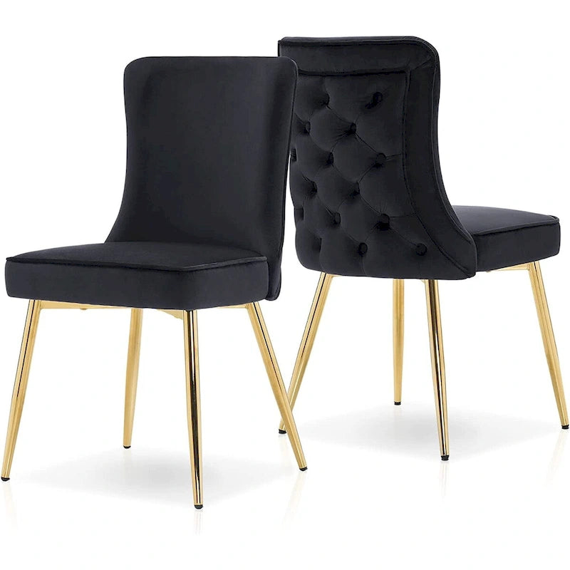 Velvet Tufted Button-Back Wingback Dining Chairs with Gold Metal Legs (Set of 2)