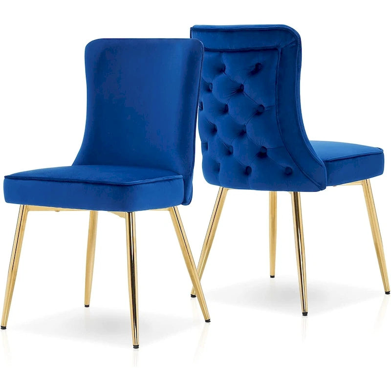 Velvet Tufted Button-Back Wingback Dining Chairs with Gold Metal Legs (Set of 2)