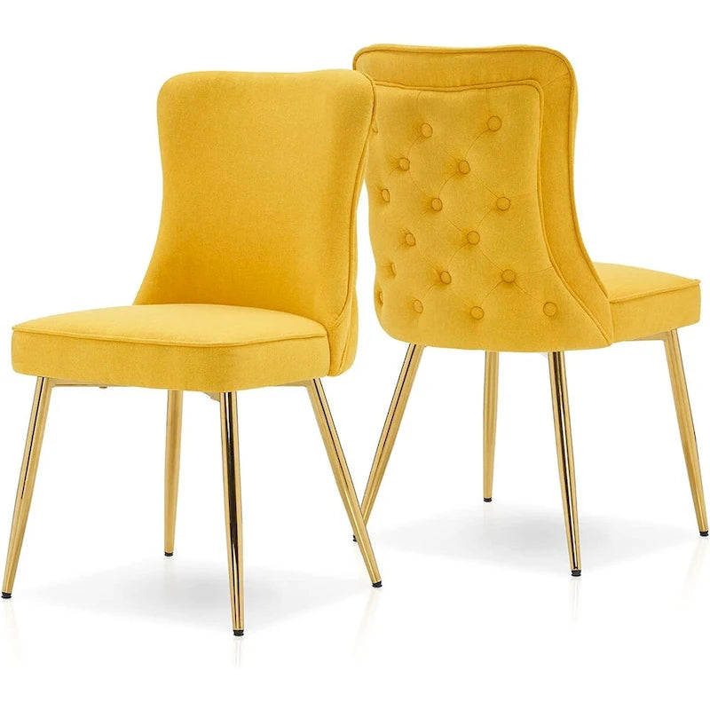 Velvet Tufted Button-Back Wingback Dining Chairs with Gold Metal Legs (Set of 2)