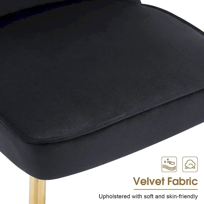 Chaises de salle à manger à dossier haut avec boutons capitonnés en velours et pieds en métal doré (lot de 2)