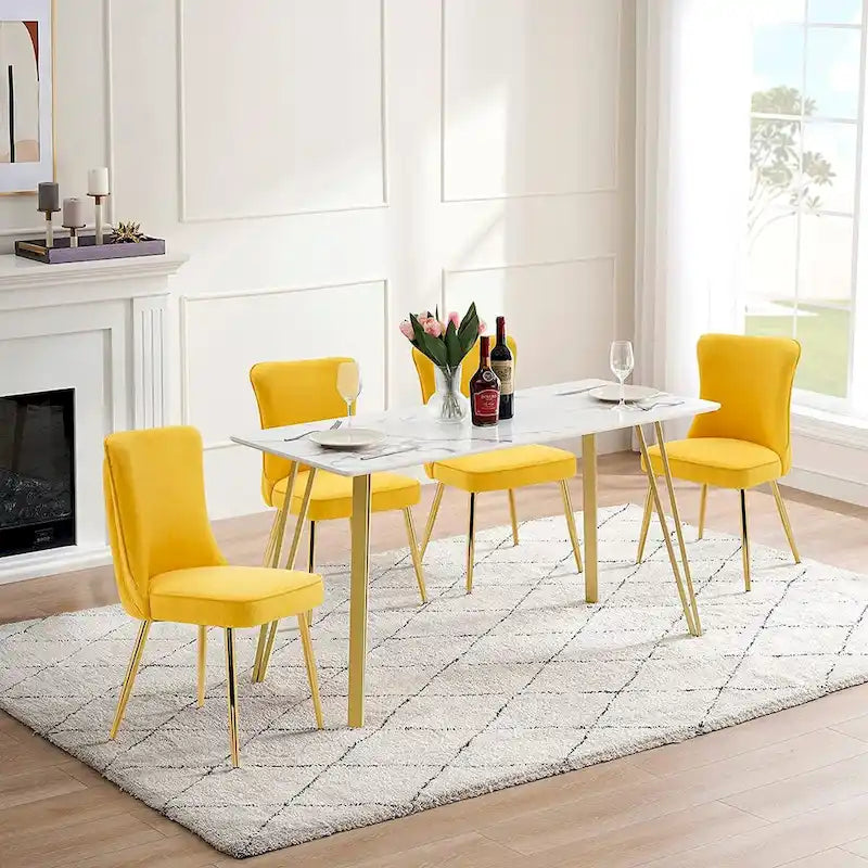 Chaises de salle à manger à dossier haut avec boutons capitonnés en velours et pieds en métal doré (lot de 2)