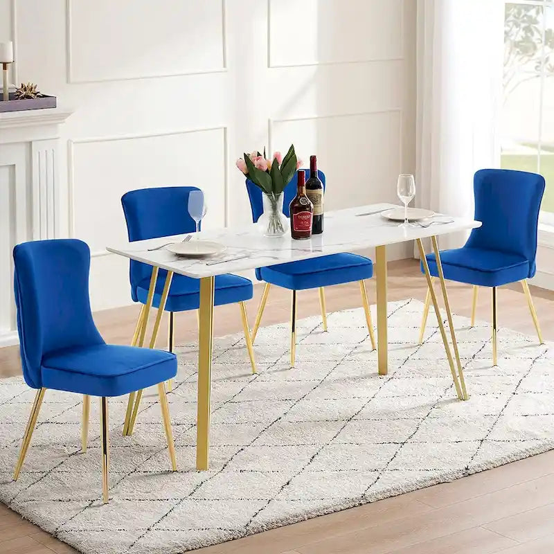 Chaises de salle à manger à dossier haut avec boutons capitonnés en velours et pieds en métal doré (lot de 2)