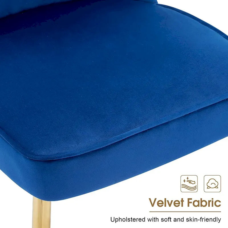 Chaises de salle à manger à dossier haut avec boutons capitonnés en velours et pieds en métal doré (lot de 2)