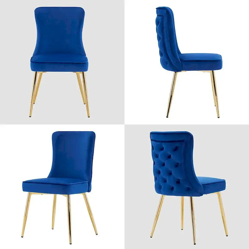 Chaises de salle à manger à dossier haut avec boutons capitonnés en velours et pieds en métal doré (lot de 2)