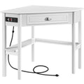 L-Shaped Corner Computer Desk with Built-In Power Outlet, Drawer, and Shelves