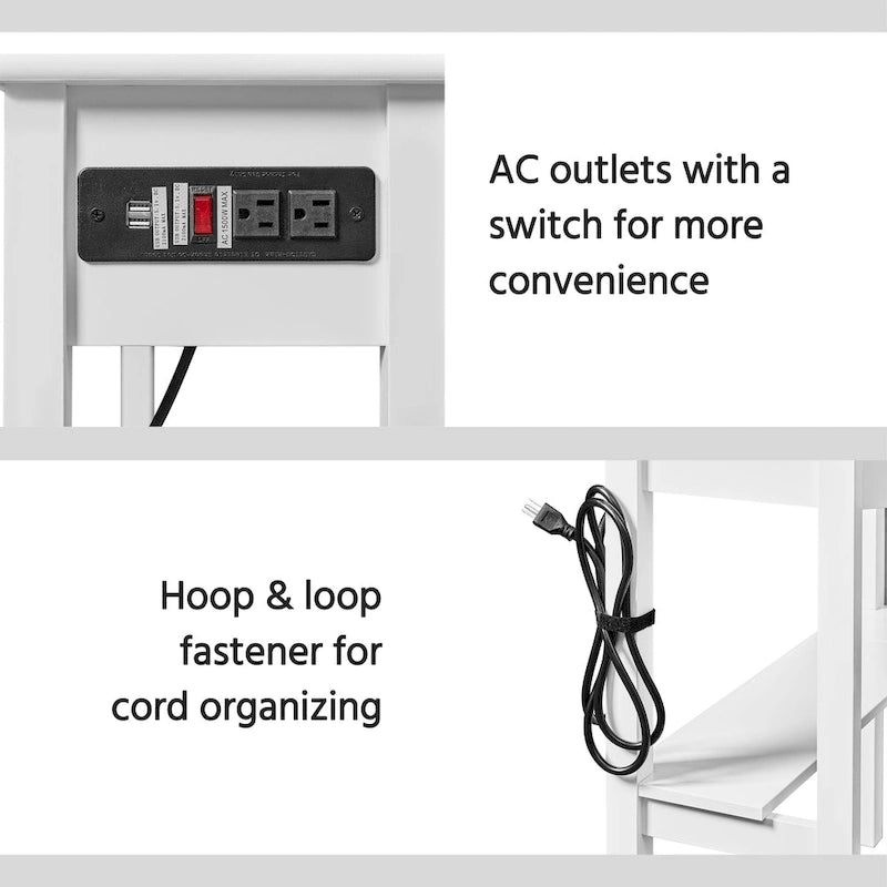 L-Shaped Corner Computer Desk with Built-In Power Outlet, Drawer, and Shelves