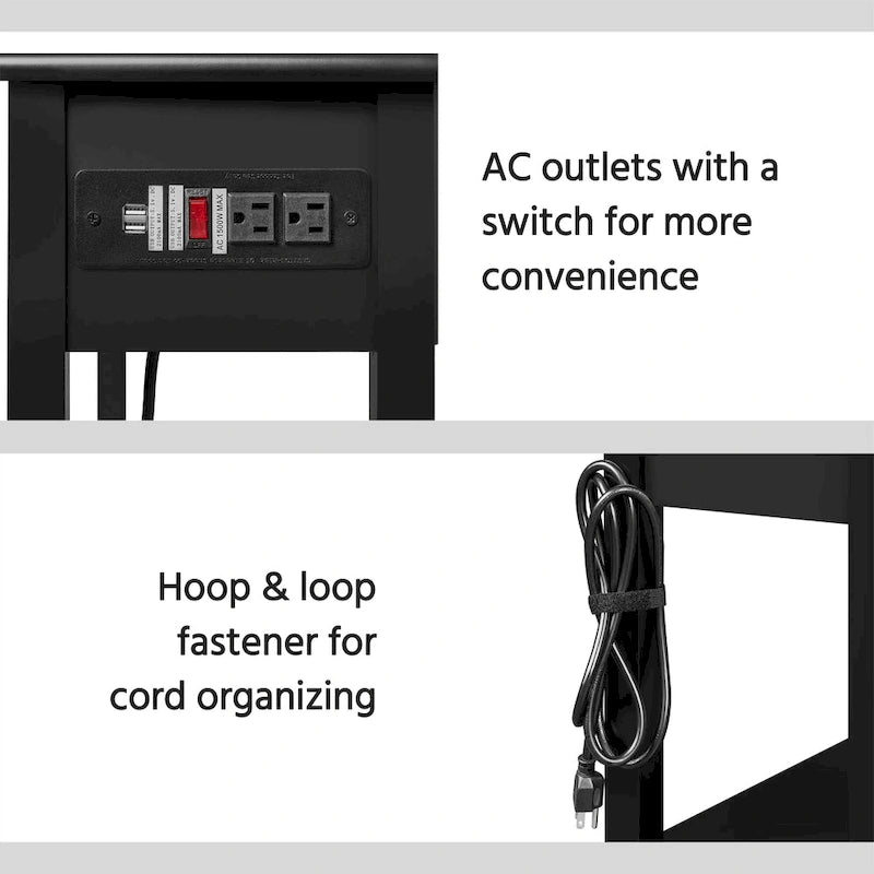 L-Shaped Corner Computer Desk with Built-In Power Outlet, Drawer, and Shelves