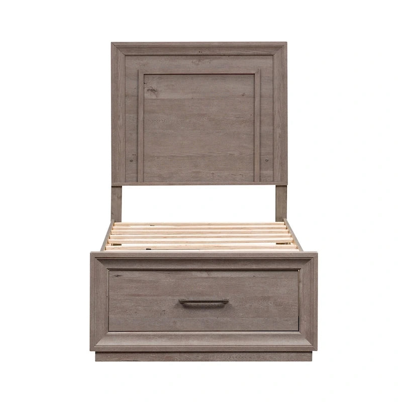 Full Size Storage Bed with LED Headboard and Brushed Nickel Hardware