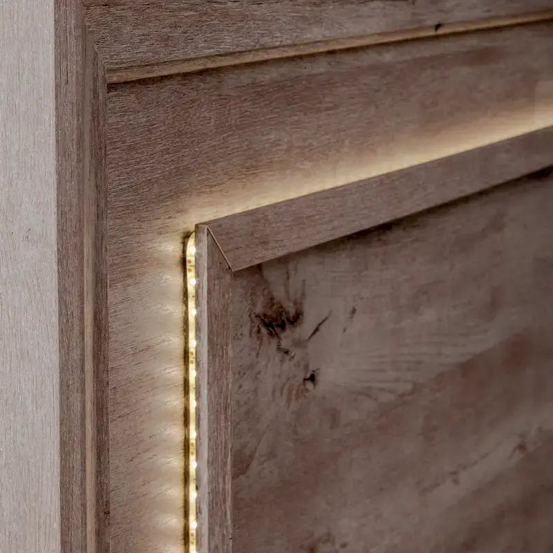 Full Size Storage Bed with LED Headboard and Brushed Nickel Hardware