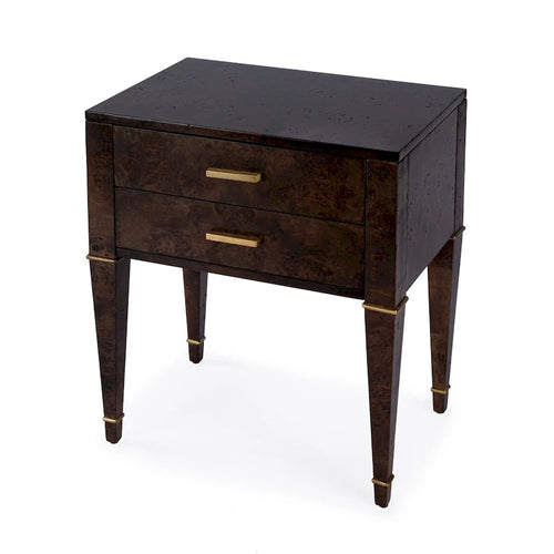 2-Drawer Burl Wood End Table with Gold Accents
