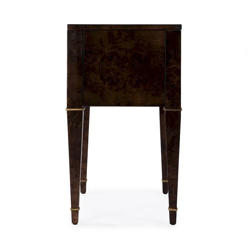 Bijzettafel met 2 laden van wortelhout en gouden accenten