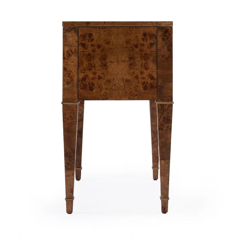 Bijzettafel met 2 laden van wortelhout en gouden accenten