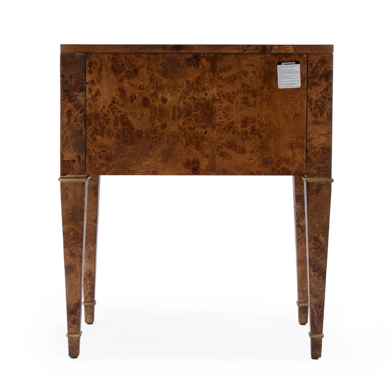 Bijzettafel met 2 laden van wortelhout en gouden accenten