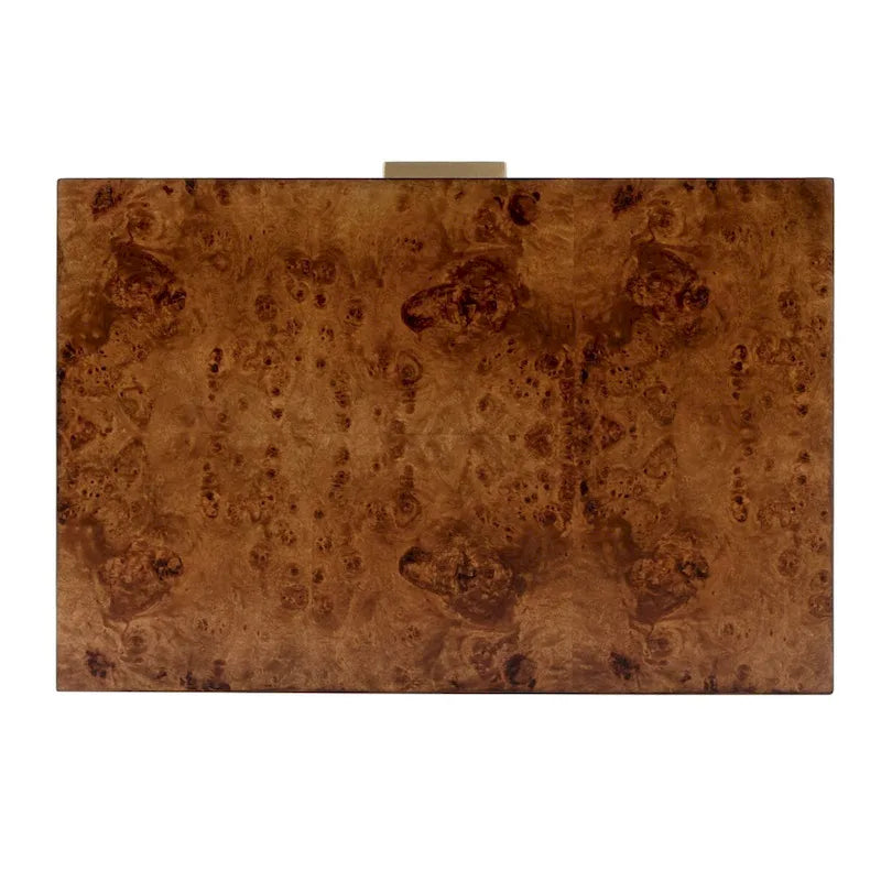 Bijzettafel met 2 laden van wortelhout en gouden accenten