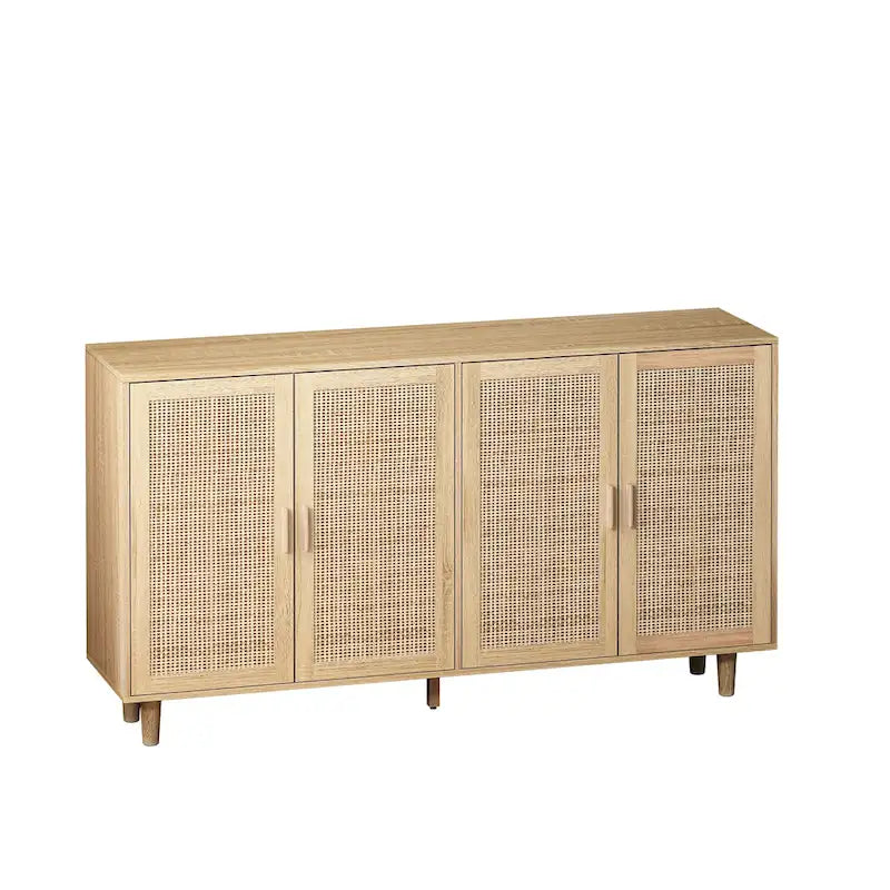 62-inch 4-Door Rattan Sideboard with Adjustable Shelf
