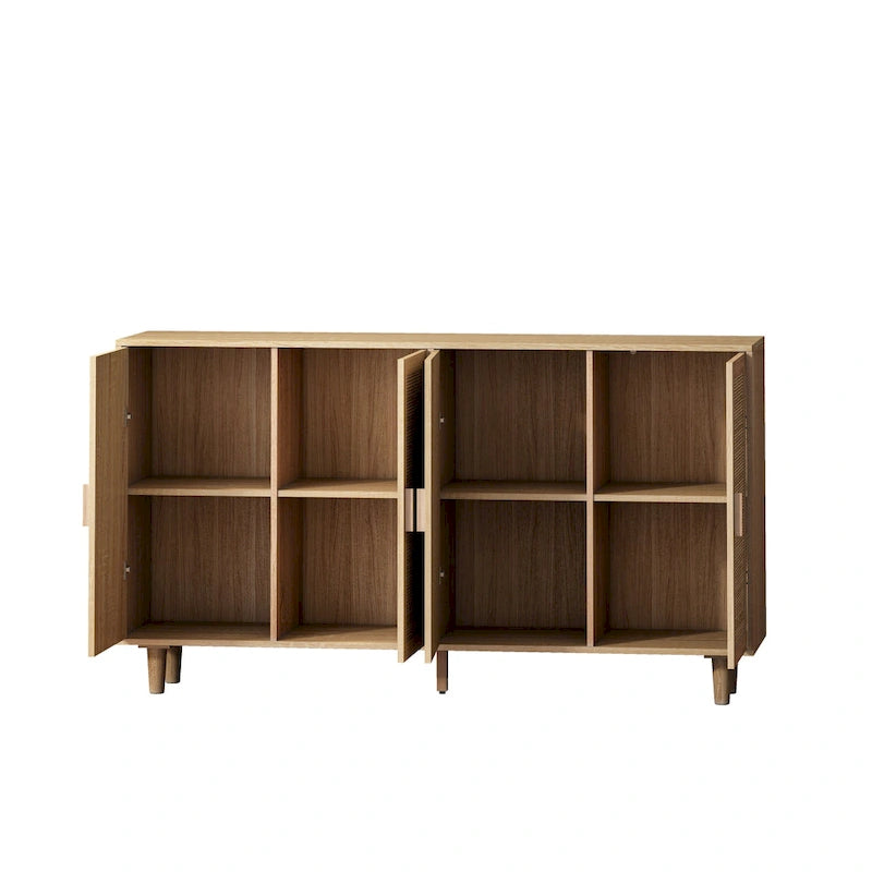 62-Zoll-Rattan-Sideboard mit 4 Türen und verstellbarem Einlegeboden