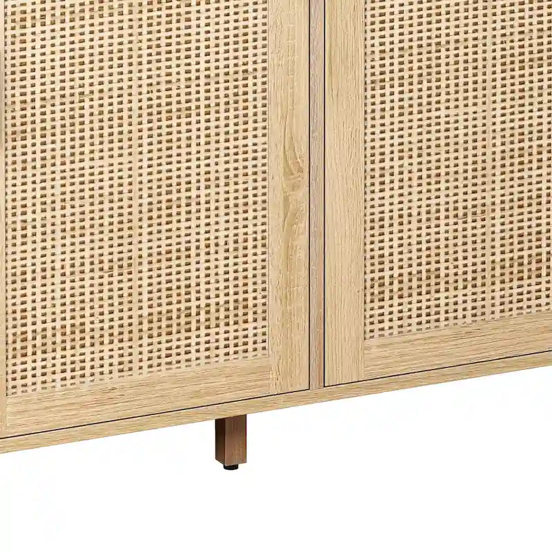 62-Zoll-Rattan-Sideboard mit 4 Türen und verstellbarem Einlegeboden