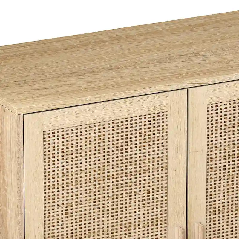 62-Zoll-Rattan-Sideboard mit 4 Türen und verstellbarem Einlegeboden