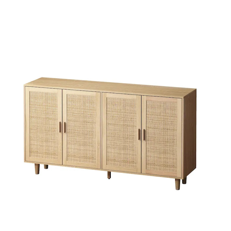 62-Zoll-Rattan-Sideboard mit 4 Türen und verstellbarem Einlegeboden
