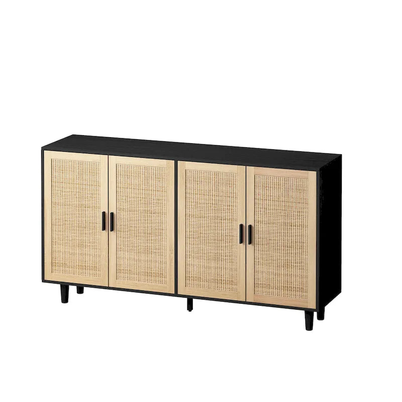 62-Zoll-Rattan-Sideboard mit 4 Türen und verstellbarem Einlegeboden