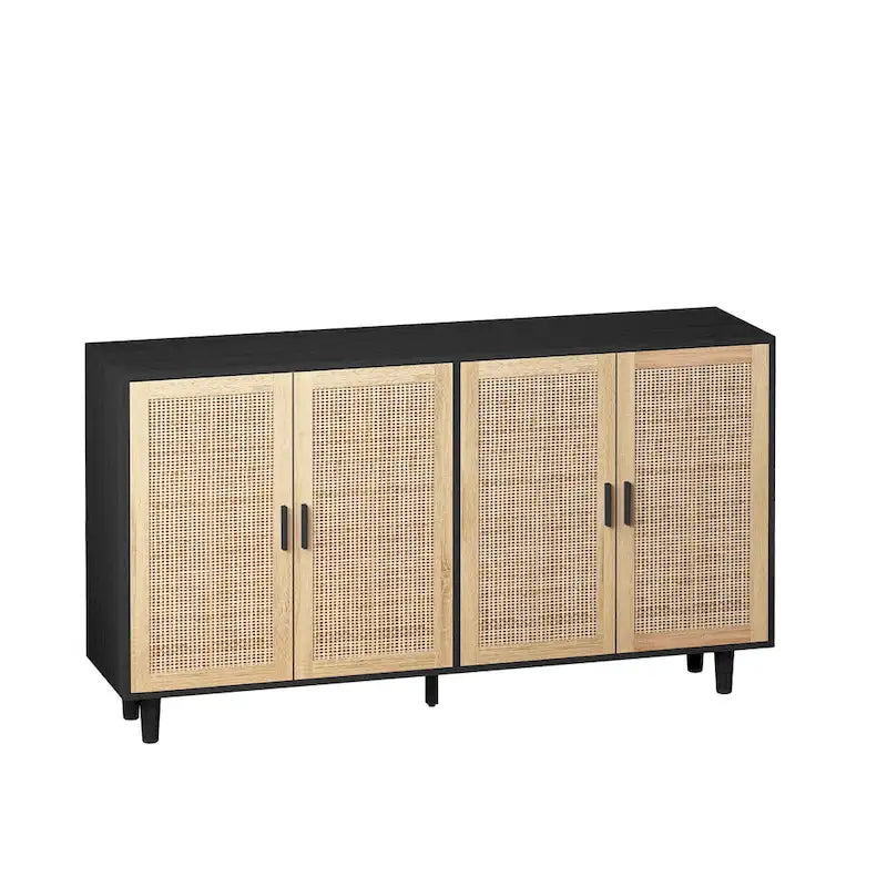 62-Zoll-Rattan-Sideboard mit 4 Türen und verstellbarem Einlegeboden