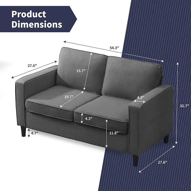 Modern Fabric Loveseat Sofa with Armrest Pockets