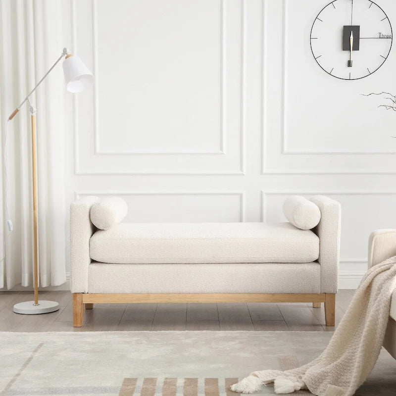 53.5-inch Upholstered Ottoman Bench with Bolster Pillows and Wood Legs