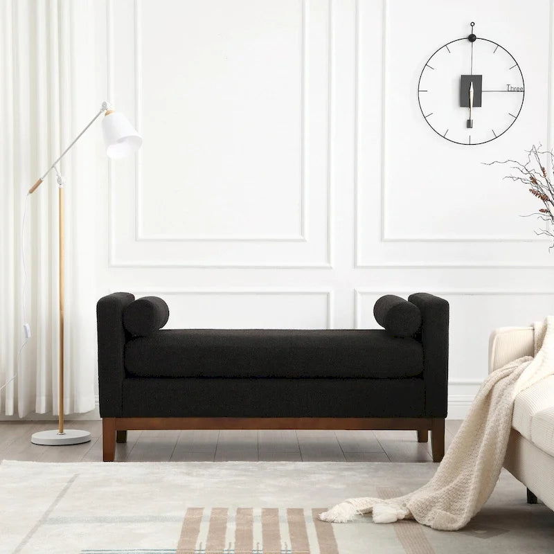 53.5-inch Upholstered Ottoman Bench with Bolster Pillows and Wood Legs