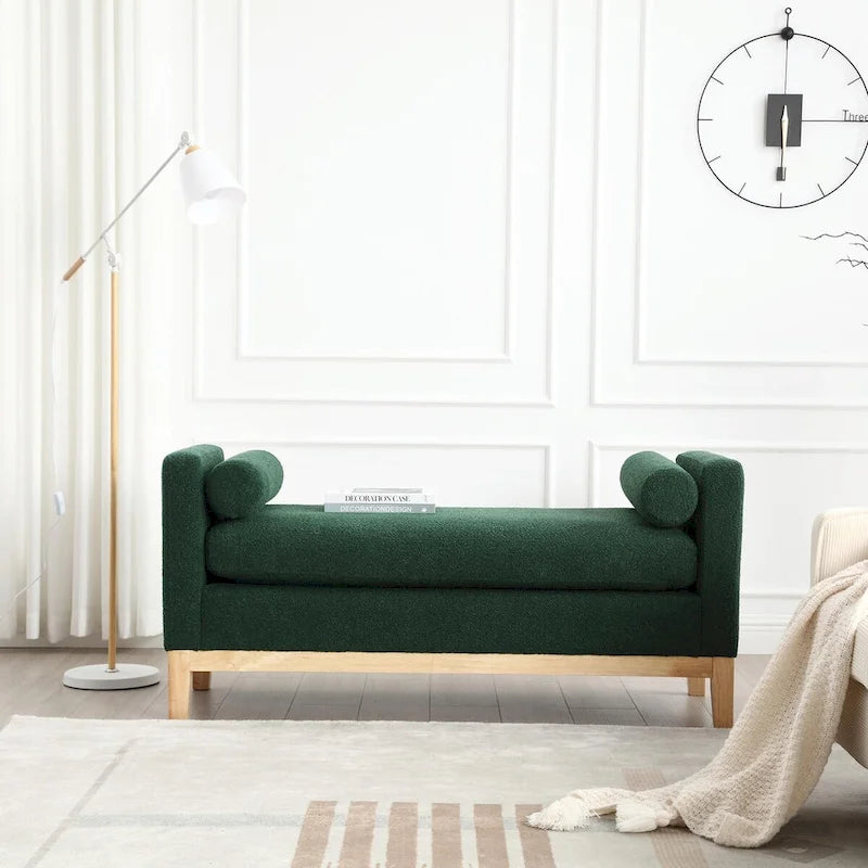 53.5-inch Upholstered Ottoman Bench with Bolster Pillows and Wood Legs