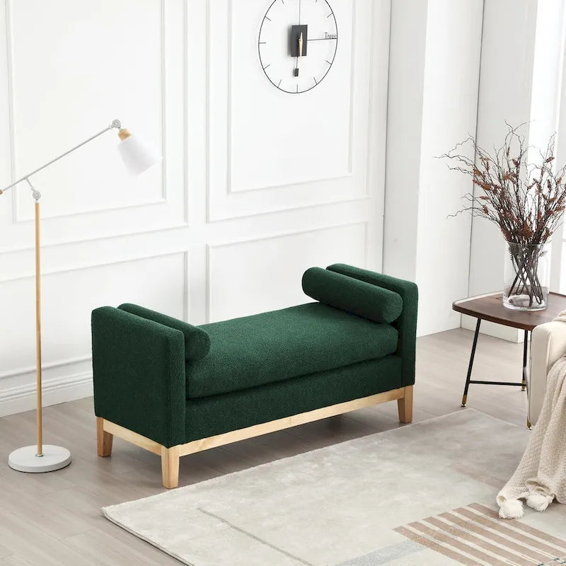 53.5-inch Upholstered Ottoman Bench with Bolster Pillows and Wood Legs