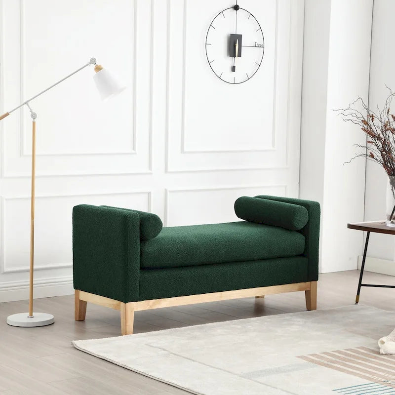 53.5-inch Upholstered Ottoman Bench with Bolster Pillows and Wood Legs