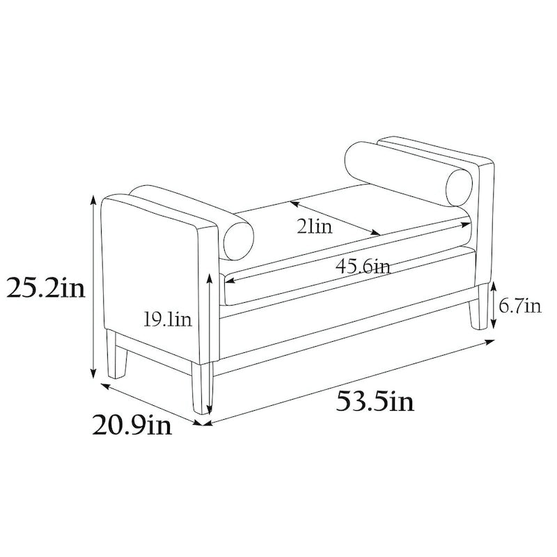 53.5-inch Upholstered Ottoman Bench with Bolster Pillows and Wood Legs