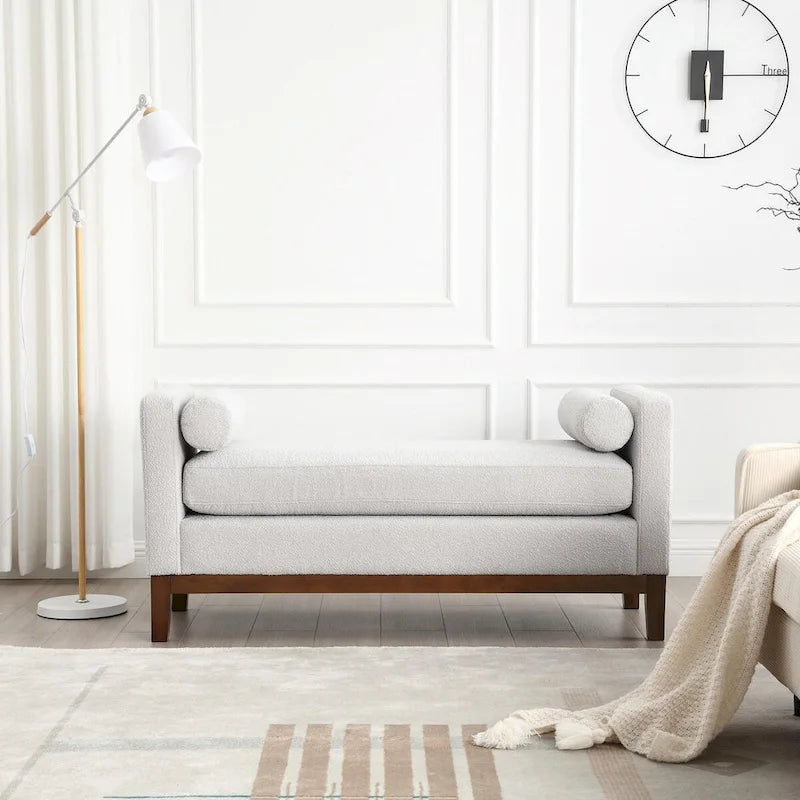 53.5-inch Upholstered Ottoman Bench with Bolster Pillows and Wood Legs