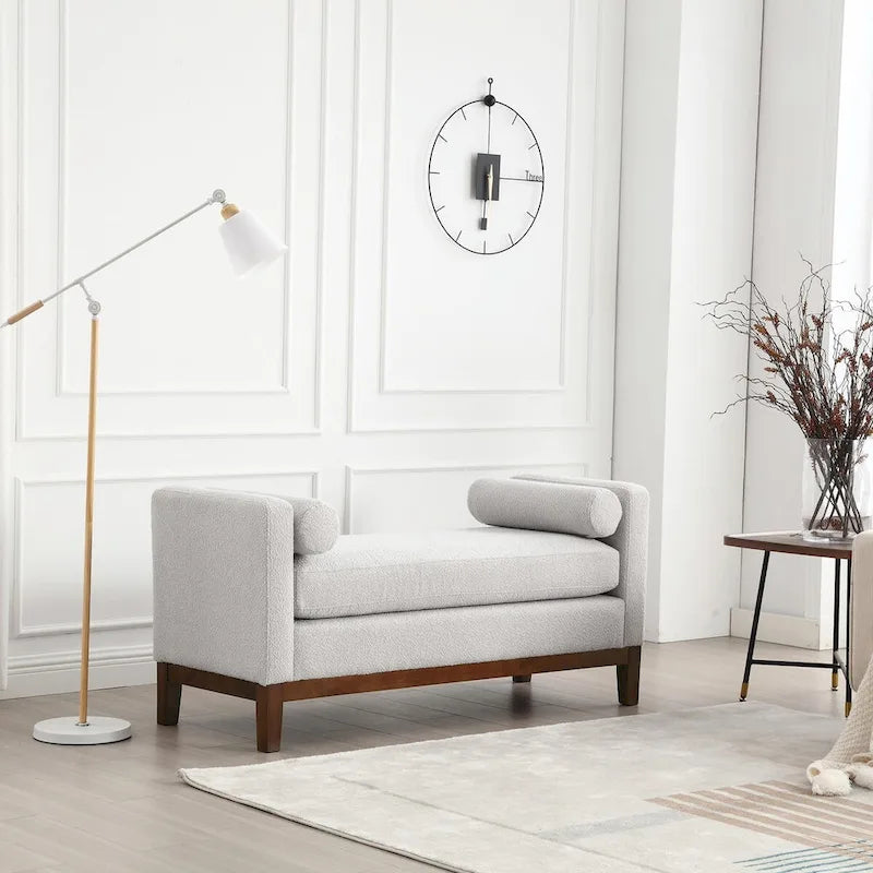 53.5-inch Upholstered Ottoman Bench with Bolster Pillows and Wood Legs