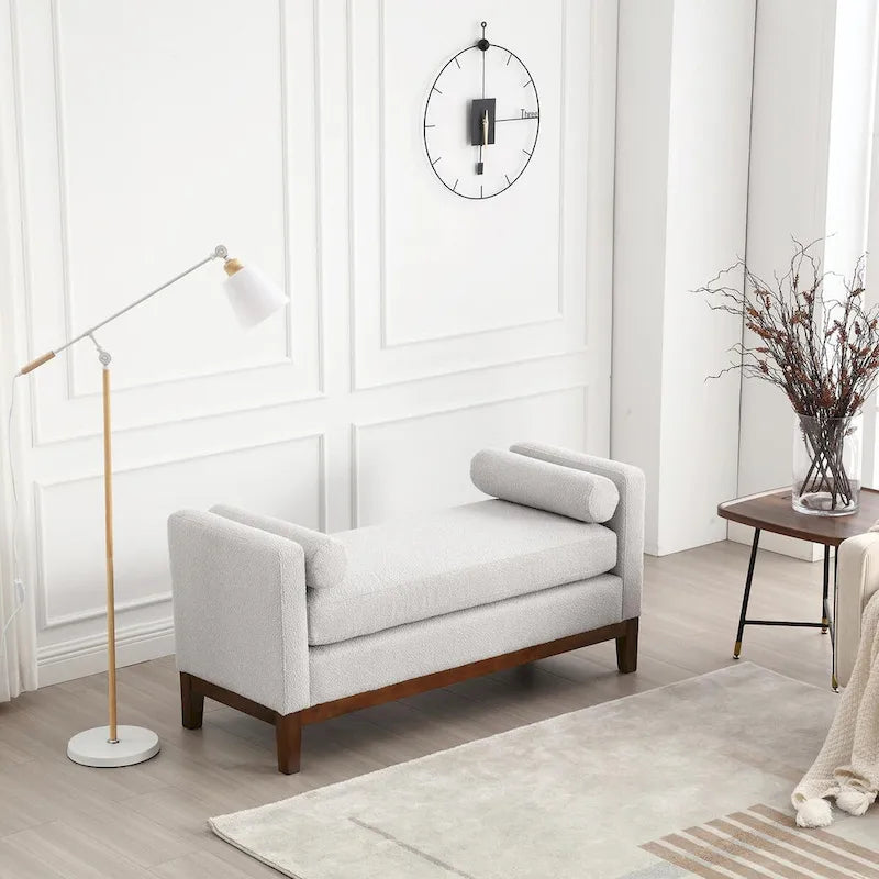 53.5-inch Upholstered Ottoman Bench with Bolster Pillows and Wood Legs