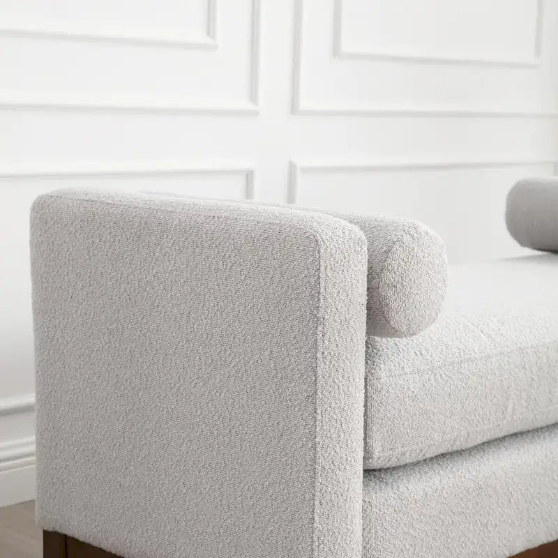 53.5-inch Upholstered Ottoman Bench with Bolster Pillows and Wood Legs