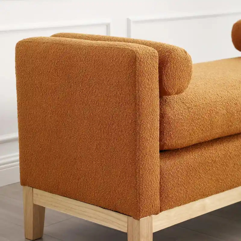 53.5-inch Upholstered Ottoman Bench with Bolster Pillows and Wood Legs