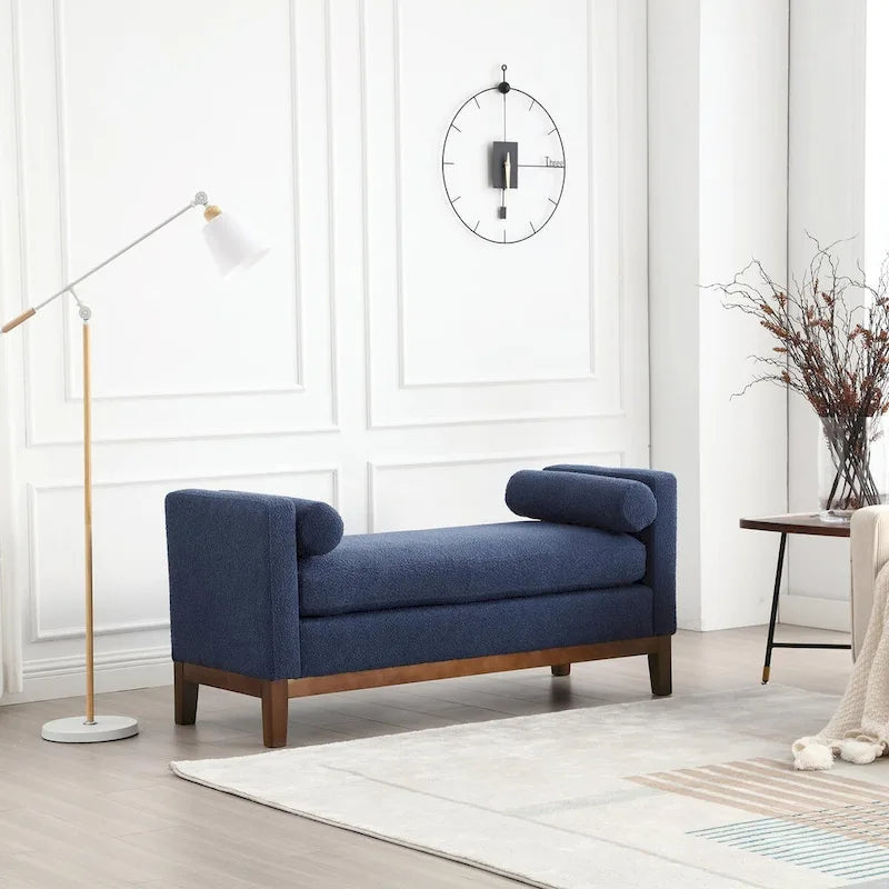 53.5-inch Upholstered Ottoman Bench with Bolster Pillows and Wood Legs