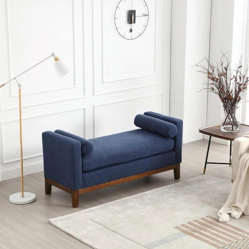 53.5-inch Upholstered Ottoman Bench with Bolster Pillows and Wood Legs
