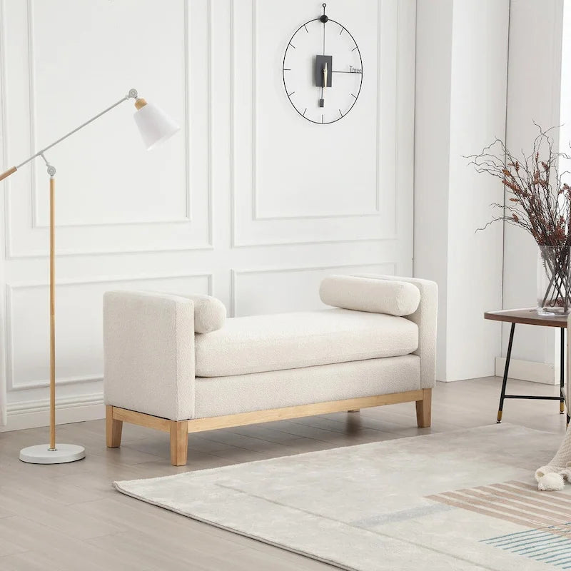 53.5-inch Upholstered Ottoman Bench with Bolster Pillows and Wood Legs