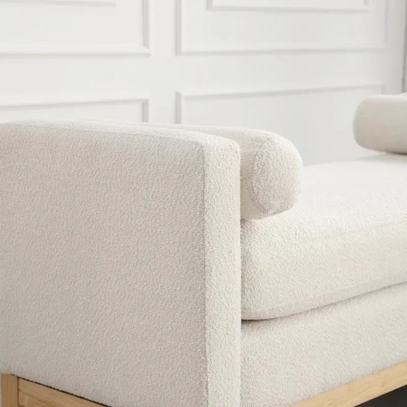 53.5-inch Upholstered Ottoman Bench with Bolster Pillows and Wood Legs