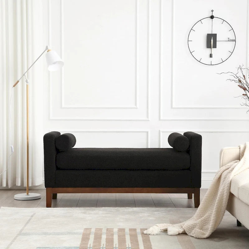 53.5-inch Upholstered Ottoman Bench with Bolster Pillows and Wood Legs
