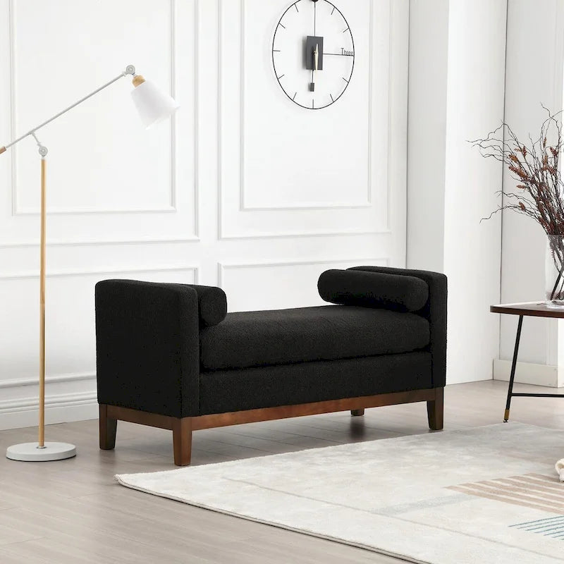 53.5-inch Upholstered Ottoman Bench with Bolster Pillows and Wood Legs