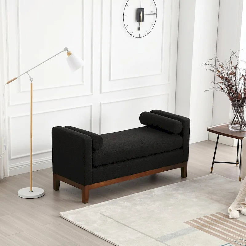 53.5-inch Upholstered Ottoman Bench with Bolster Pillows and Wood Legs