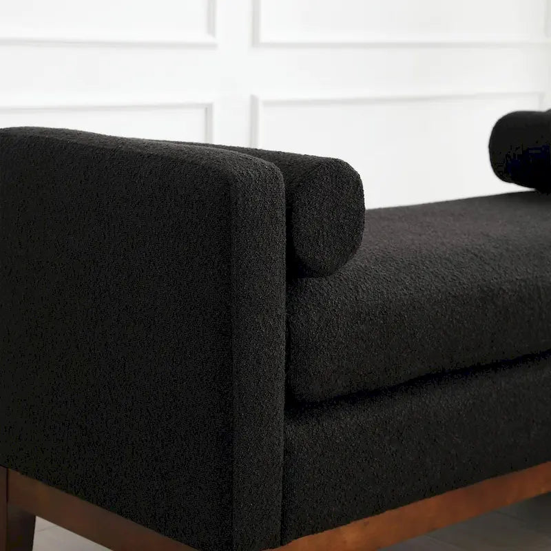 53.5-inch Upholstered Ottoman Bench with Bolster Pillows and Wood Legs